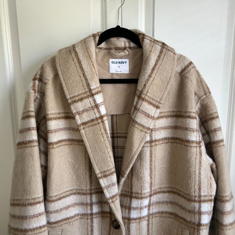 Old Navy - *NWT* - Tan Plaid Relaxed Car Coat - Size 3X - Picture 3 of 6